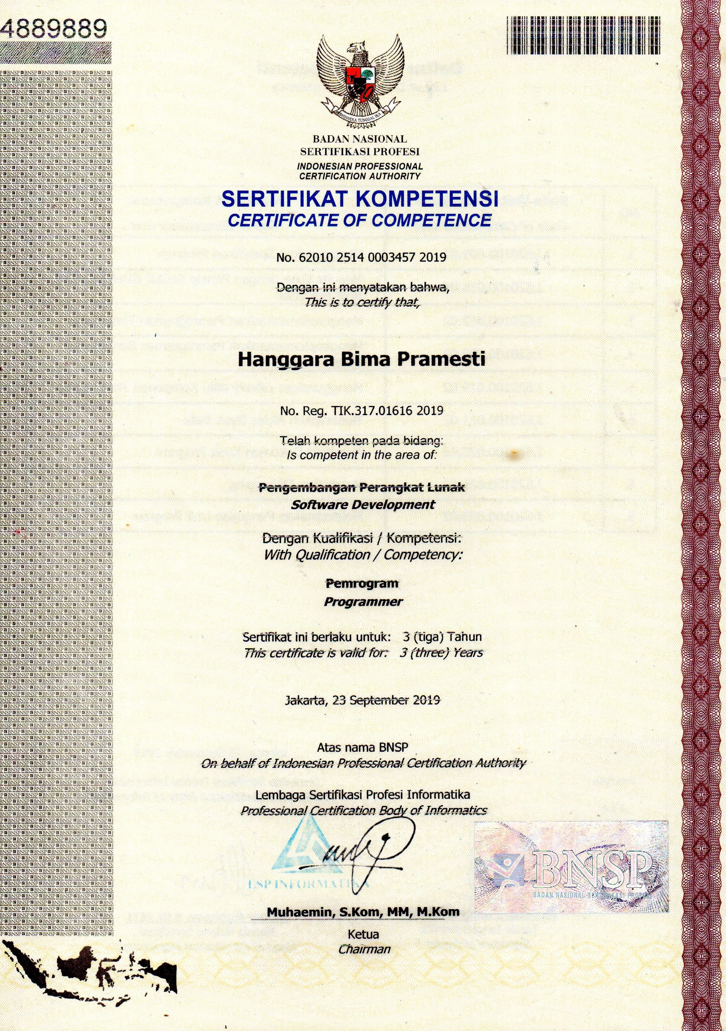 Certificate of Competence Software Development - Programmer