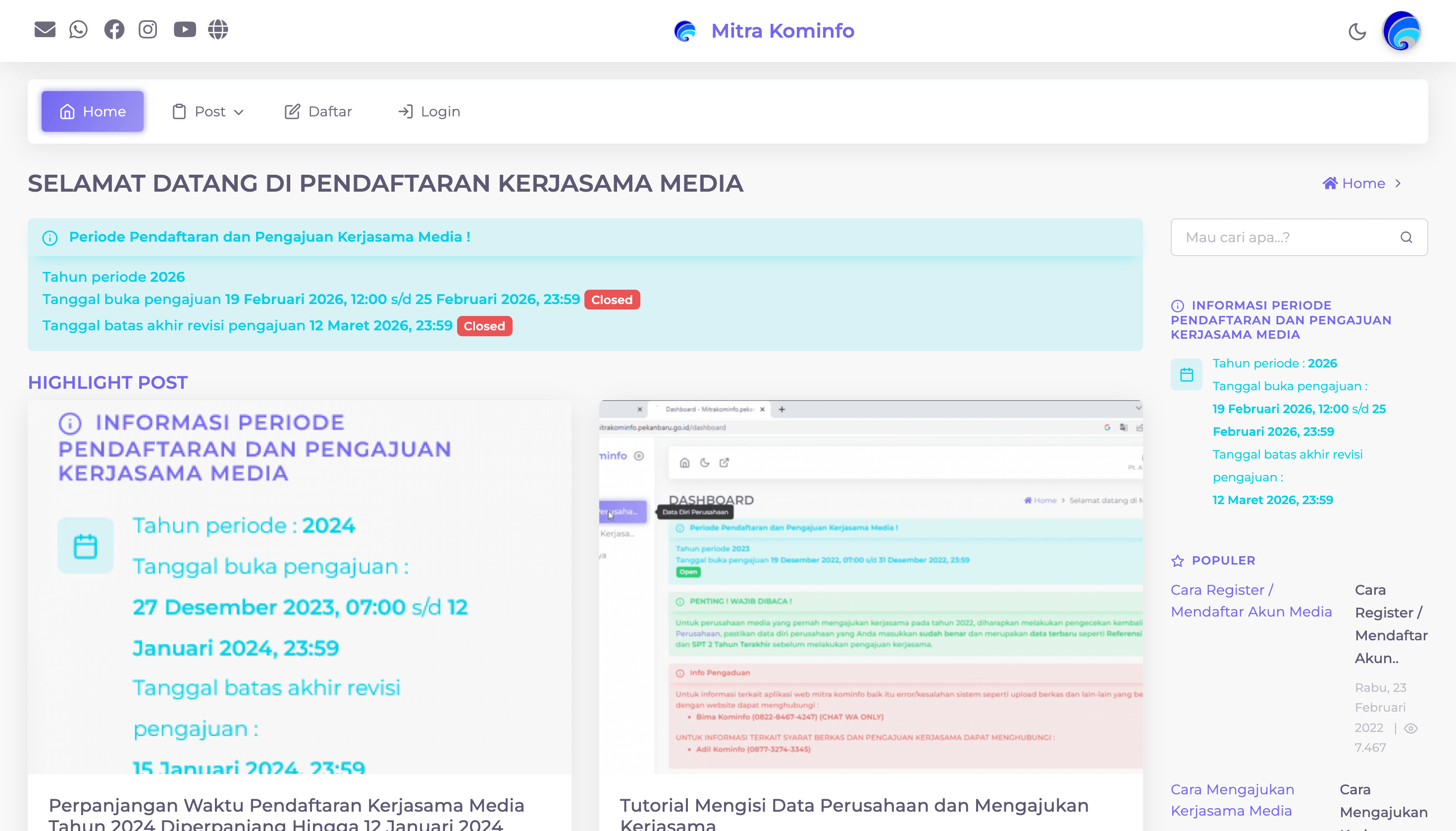 Pendaftaran Kerjasama Media MitraKominfo